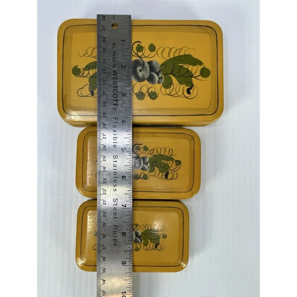 3 VINTAGE TOLE HAND PAINTED METAL TRINKET BOX ELIZABETH M CUMMINGS 1954